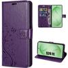 Case for Samsung Galaxy S26 FE, PU Leather Anti-Scratch Plant Butterfly Pattern Dark Purple
