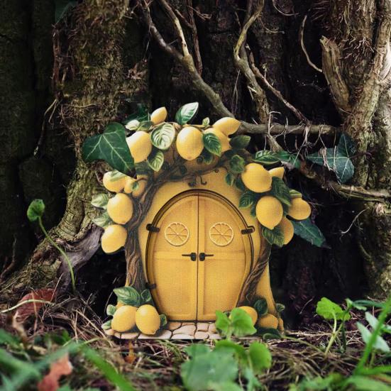 Wooden Fairy Garden Elf Door Decoration Outdoor Miniature Elf Door Ornament Fairytale World Tiny House Door Figurine Statue Sculpture