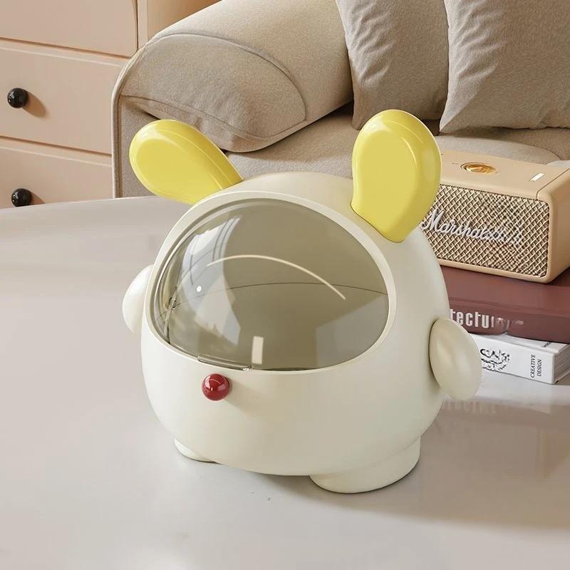 

Милая кроличья настольная корзина для мусора с крышкой, большая вместимость, органайзер для мелочей, украшение для домашнего офиса, многофункциональная коробка для хранения