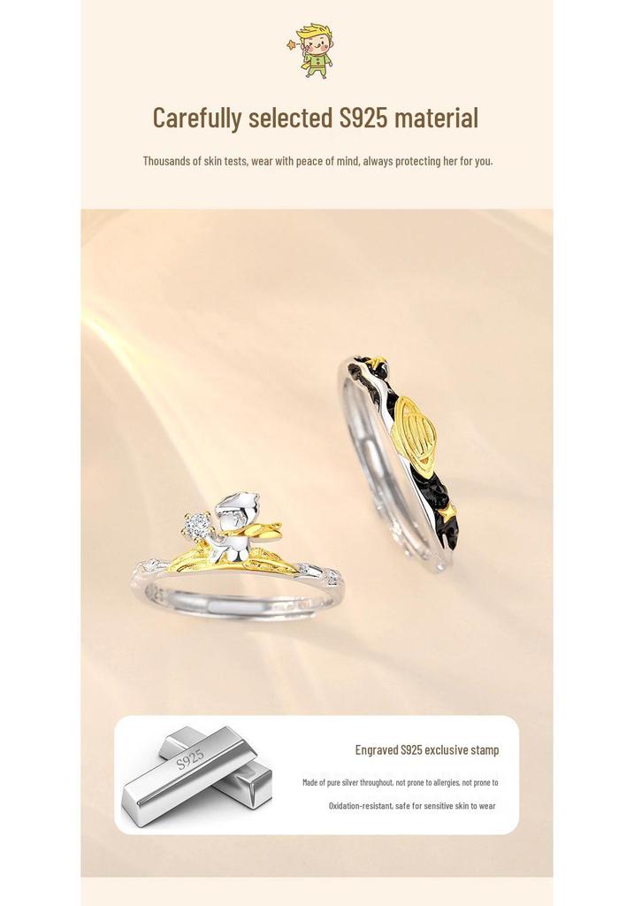 Tichya Kleiner Prinz & Planet S925 Sterling Silber Unisex Offene Ringe - Nischen-Design