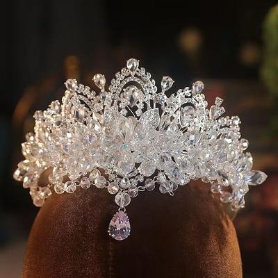 Crown  Crown  Bride's Headwear Hair Accessory  Main Wedding Dress  White Veil Built In Forehead Ornament  Wedding Accessories Sweet and Shiny