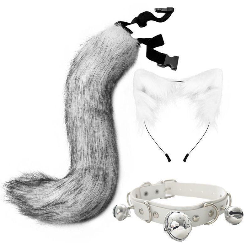 Anime Katzenohr-Haarreif mit Schwanz-Set Cosplay Kostüm Zubehör - Kawaii Tierohren Haarreif mit Abnehmbar für Erwachsene