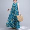 Long Skirt Plus Size Women's Summer Retro Ethnic Style Loose Printed Sleeveless Cotton and Linen Long Pullover Vest Dress