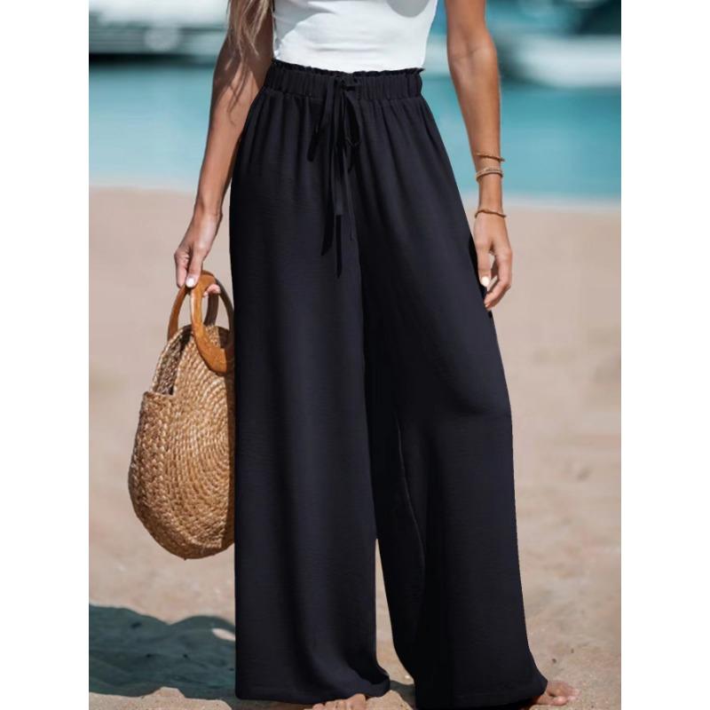 Breathable Women's High-Waist Wide-Leg Pants Adjustable Drawstring Waist Loose Comfortable Fashion Pants