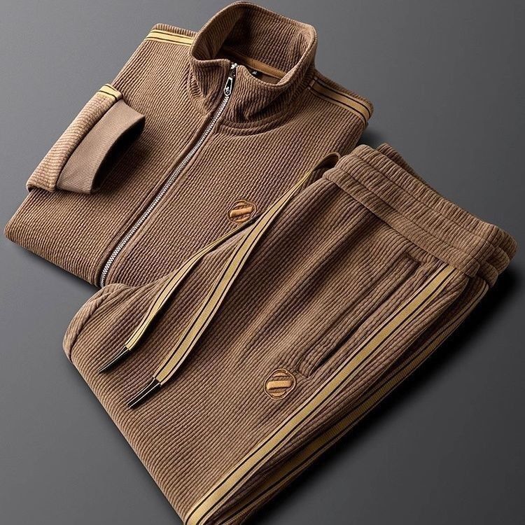

Light Luxury Warm Pure Color Casual Sports Suit Slim Fit Trendy Jacket Men s Two-piece Set Mature XL recommends 130-150 pounds