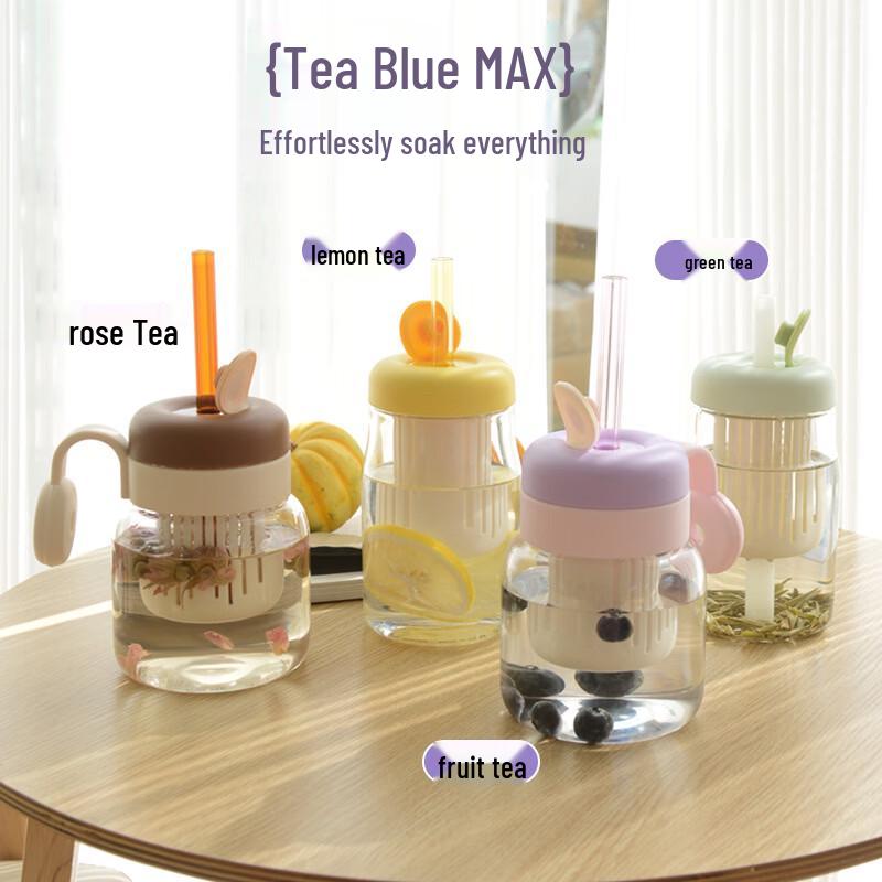 OLOEY Glass Straw Water Bottle with Handle and Lid