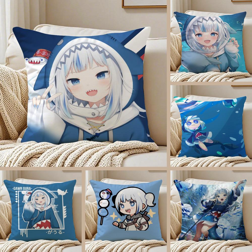 Cute Japanese Anime Hololive GGawr Gura Cushion Cover Pillowcase Antidustmite living Room Sofa Decor Cushion Room