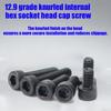 370pcs/12.9 Grade Black Hex Socket Head Cap Screws, Nuts, and Flat Washers Set; DIN912 Metric Bolt Fastener Set; M4 and M5 Bolts