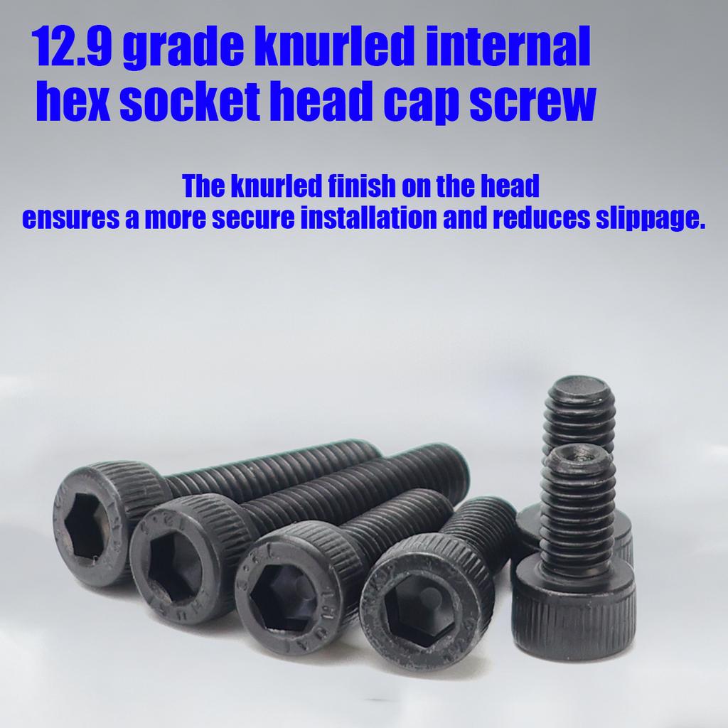 370pcs/12.9 Grade Black Hex Socket Head Cap Screws, Nuts, and Flat Washers Set; DIN912 Metric Bolt Fastener Set; M4 and M5 Bolts