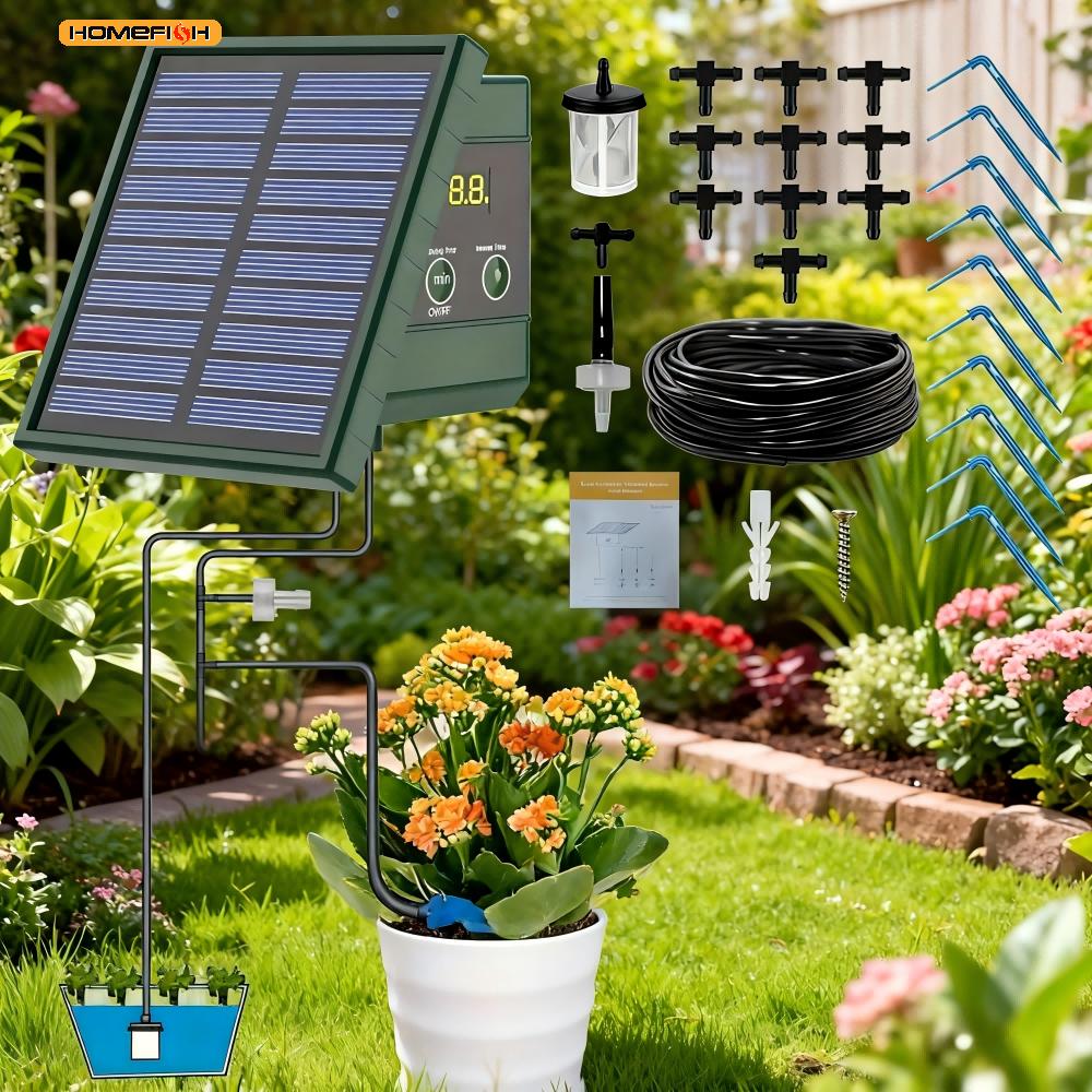 1 Stück DIY Solarbetriebenes Automatisches Tropfbewässerungssystem für Hochbeete Gewächshäuser Gemüsegärten Balkon Hängepflanzen