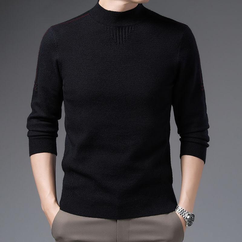 Men's New Autumn and Winter Half Turtleneck Solid Color Fashion Casual Knitted Bottoming Shirt Sweater Men's Clothing