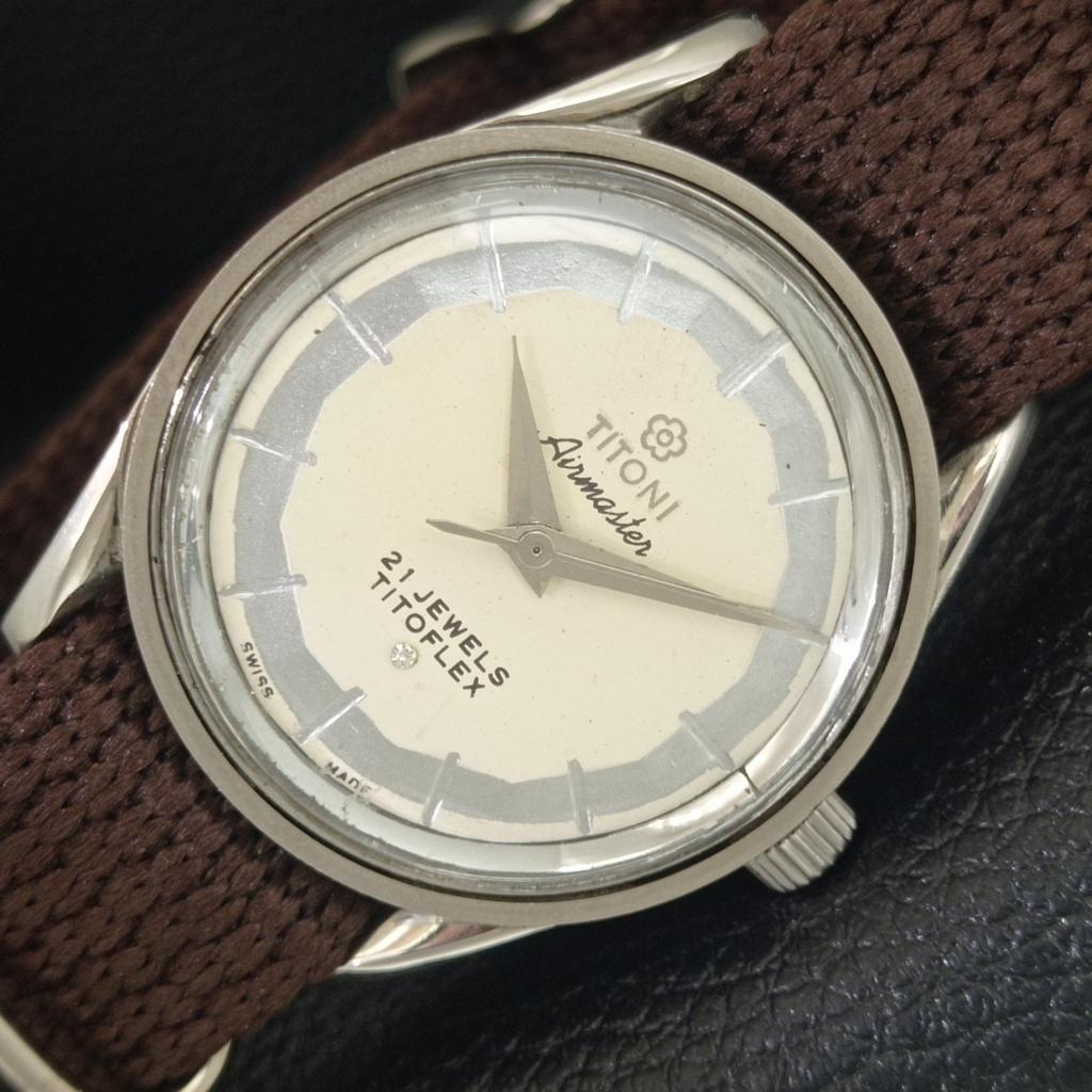 TITONI AIRMASTER TITOFLEX VINTAGE РУЧНОЙ ЗАВОД СВЕРХТОНКИЕ ШВЕЙЦАРСКИЕ МУЖСКИЕ БЕЛЫЕ ЧАСЫ a703208-1