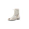 Mode Damen Neu Frühling/Sommer Echtes Leder Wasser Diamant Mittelhoher Absatz Hohl Schnürloch Offene Zehe Fischmaul Größe Coole Stiefel
