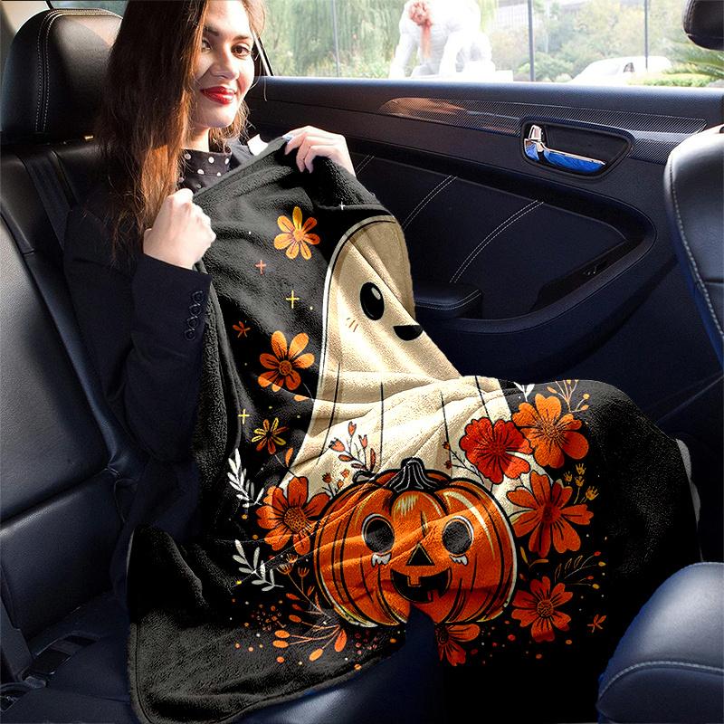 1pc Cartoon Ghost & Pumpkin Halloween Blanket  Cartoon Throw for Home Decor, Gift Idea, Room Decoration, Living Room, Travel, Camping