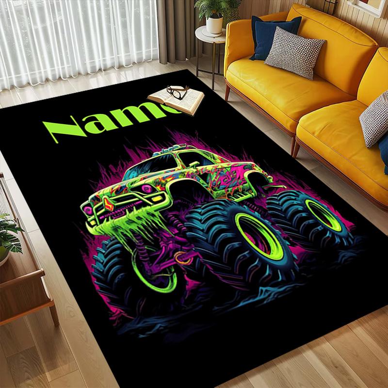 Personalized Name Monster Jam Night Living Room Non-Slip Area Rug Soft Carpet for Bedroom Kids Playroom Sofa Office Home Decor Doormat
