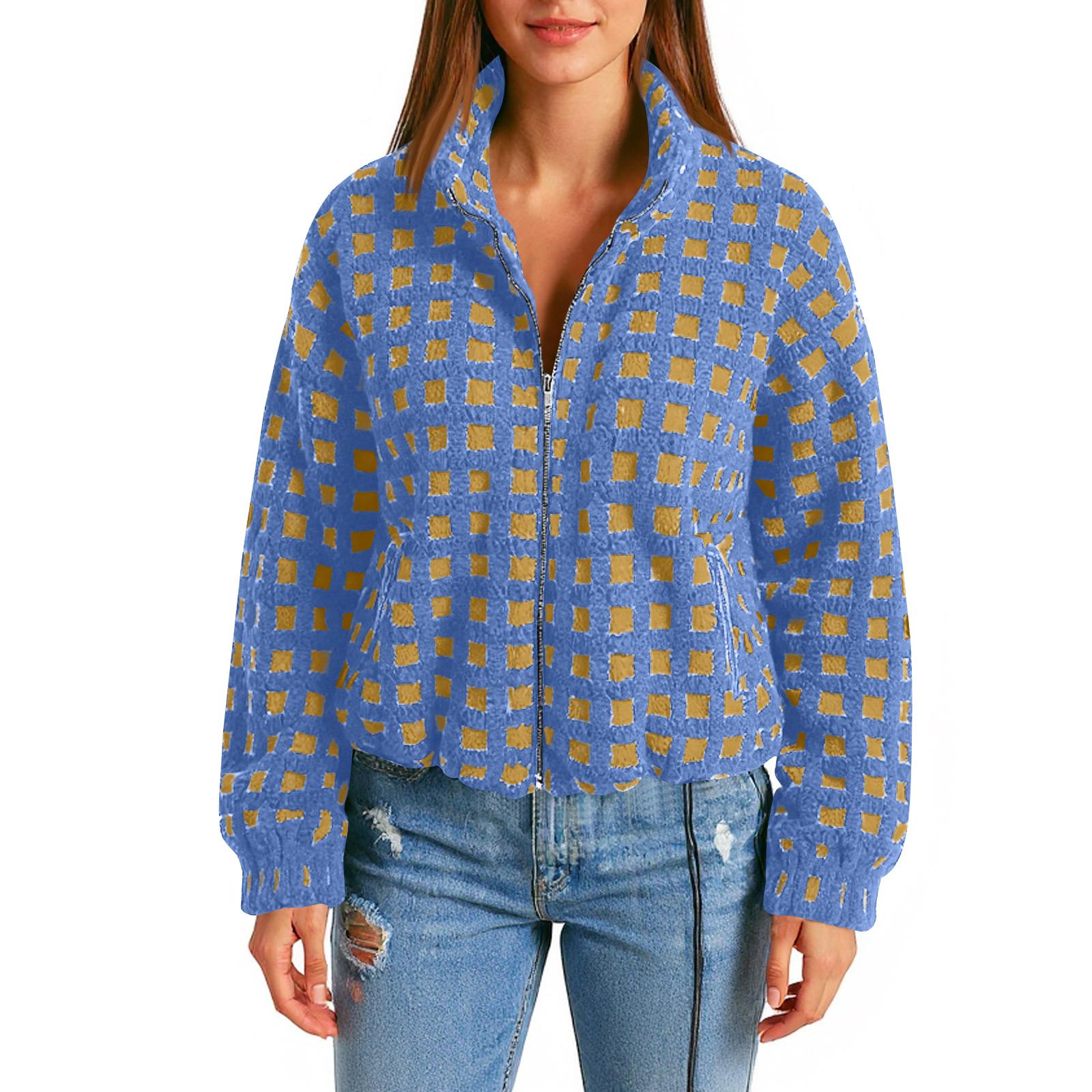 

Женский осенне-зимний кардиган из овечьей шерсти с капюшоном на молнии из флиса повседневное пальто L синий