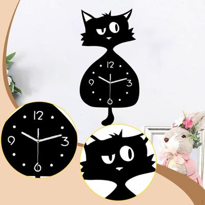 Cat Wall Clock Silent Cute Cartoon Pendulum Decorative Decoration for Kitchen Indoor Kids