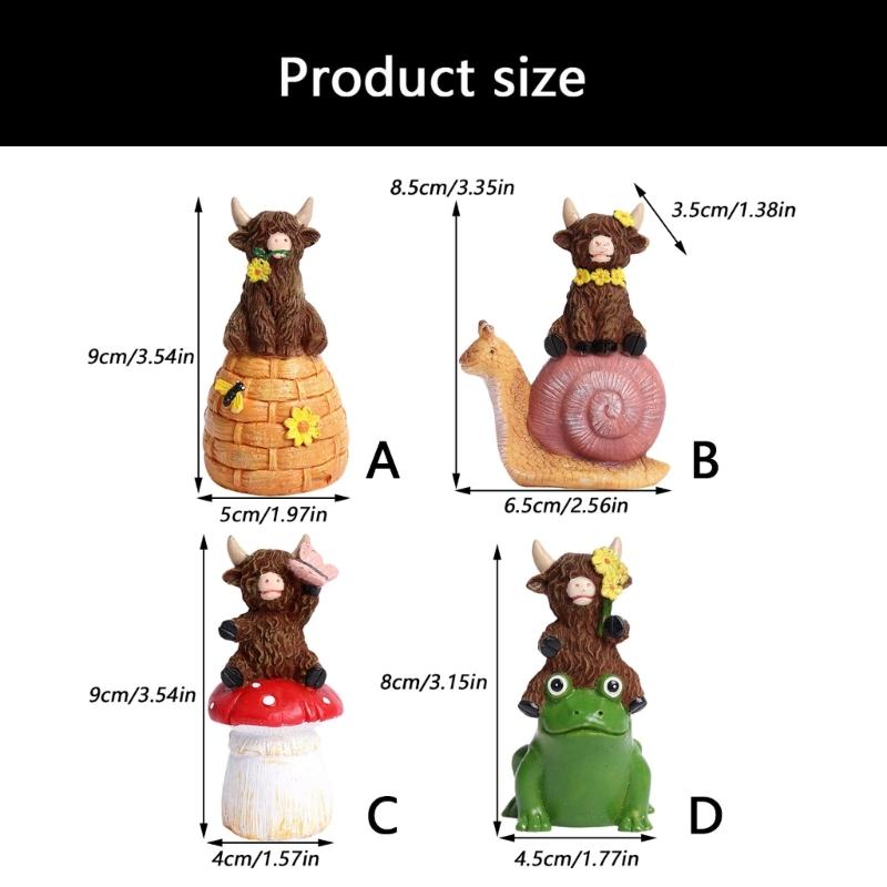 Resin Highlands Cow Sculpture Spring Desktop Ornament Resin Texture for Family with Kids and Pet Easy Cleaning