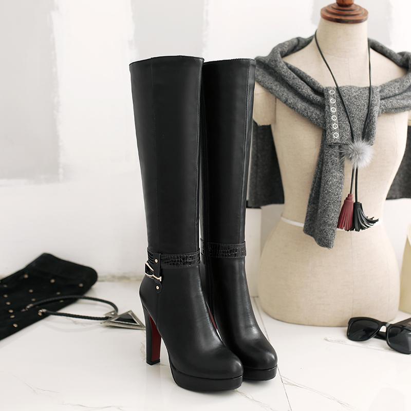 Moteriški aukštakulniai batai rudens ir žiemos nauji vandeniui atsparūs stalo storu kulnu didelio dydžio universalūs vidutinio ilgio batai