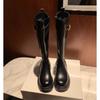 Height increase cm~ round head thick sole thick heel buckle side zipper medium and high knight boots women's boots