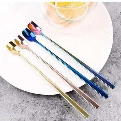 Square Headed Long Handled Ice Spoon Bar Mug Stainless Steel Cocktail Spoon Home Coffee Honey Mixing Spoons Wholesale