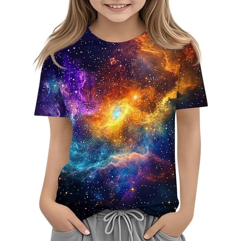 Kids T Shirts Fashionable Comfortable Starry Sky Pattern Children's Short Sleeved Round Neck T-shirt