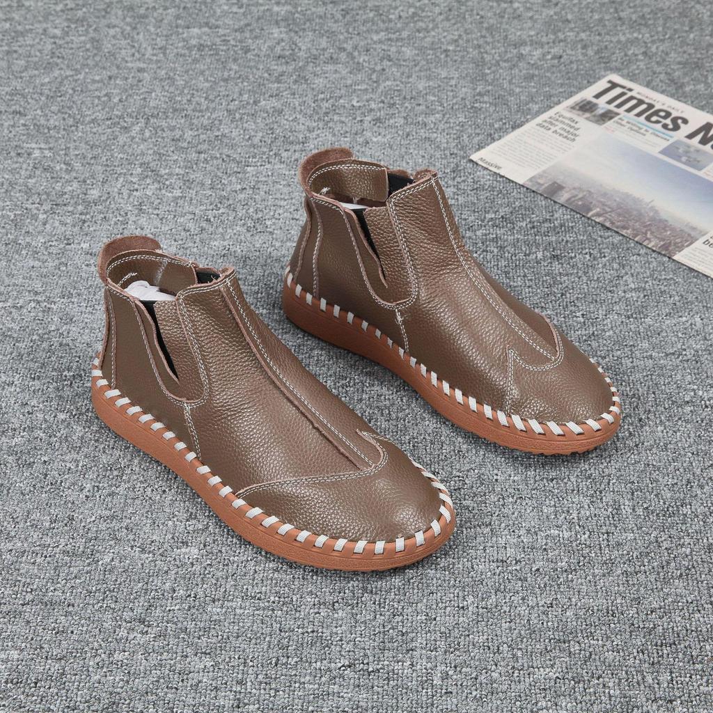 Men's Leather Slip-On High-Top Casual Shoes - Soft Sole, Genuine Cowhide for Autumn/Winter
