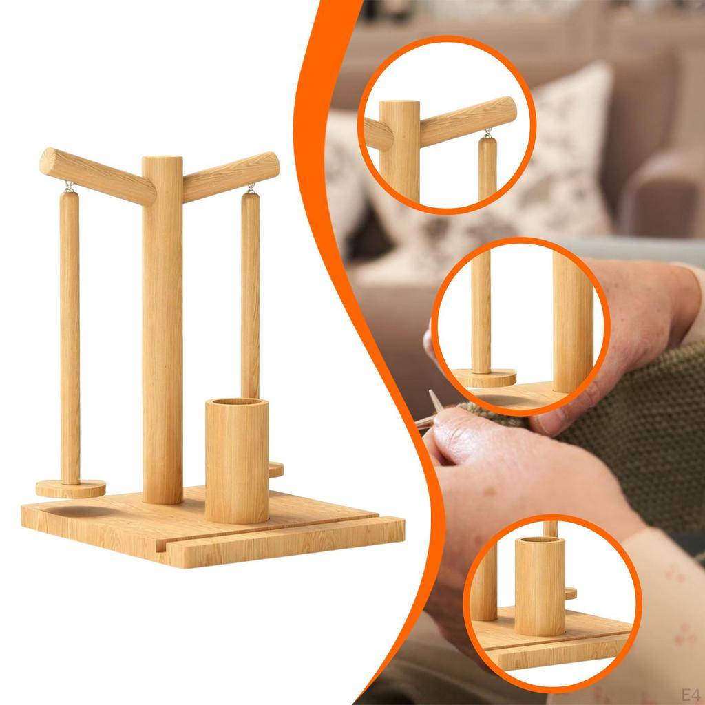 Crochet Yarn Holder Double Spindles Compact with Phone Stand Ball for Shelf Studios Home