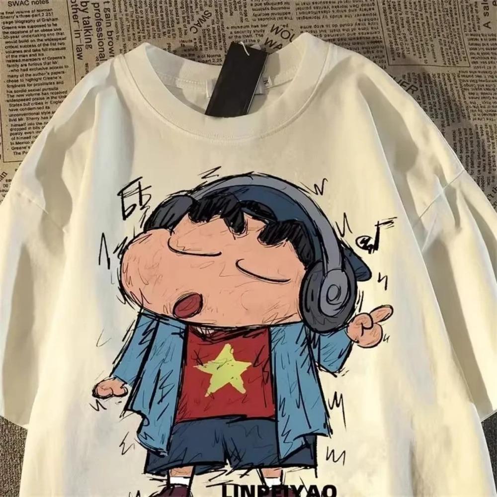

Fun Crayon Shin Chan Retro Cartoon Short Sleeved T-shirt Summer Loose Street Couple Half Sleeve Top Suitable Both Men and Women M