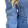Damen Bluse Puffärmel Einfarbig Frühling Herbst Sexy Langärmlig Imitat Denim
