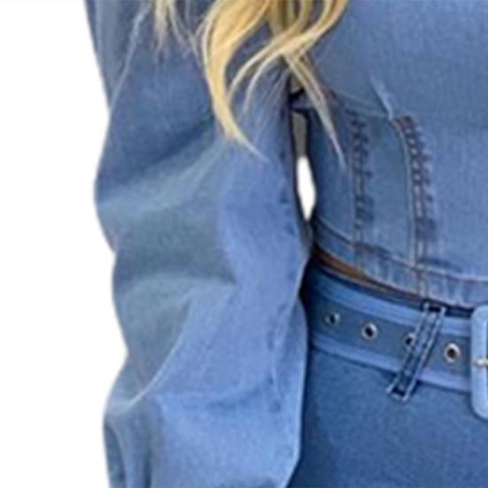 Damen Bluse Puffärmel Einfarbig Frühling Herbst Sexy Langärmlig Imitat Denim