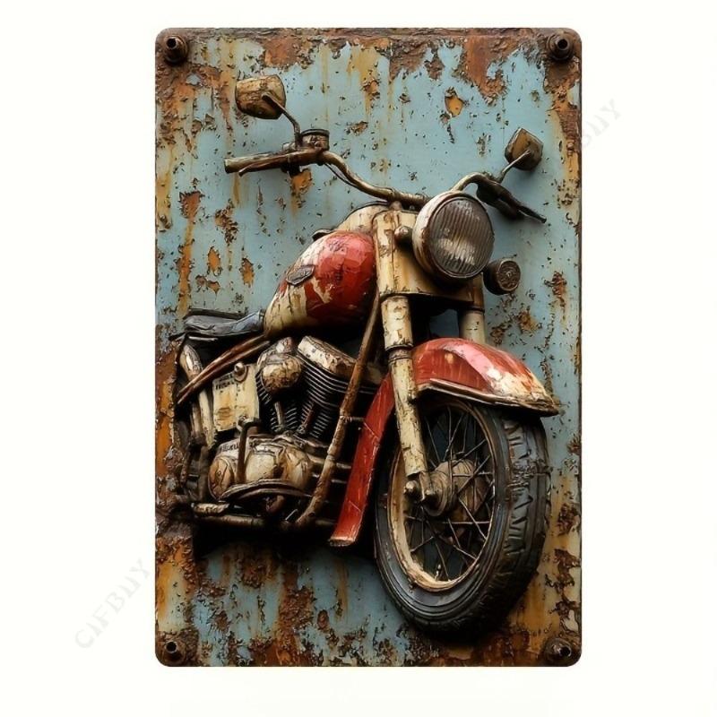Motorcycle Metal Wall Sign, Garage Bar Decor 20x30cm