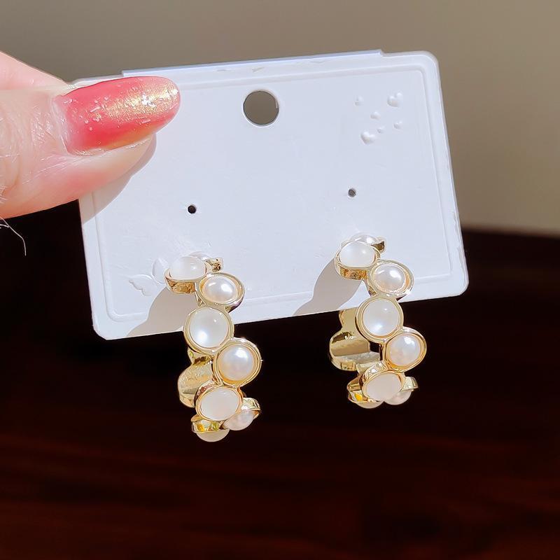 Summer Geometric Pearl Earrings Temperament Opal Earrings Ins Net Red Simple Earrings