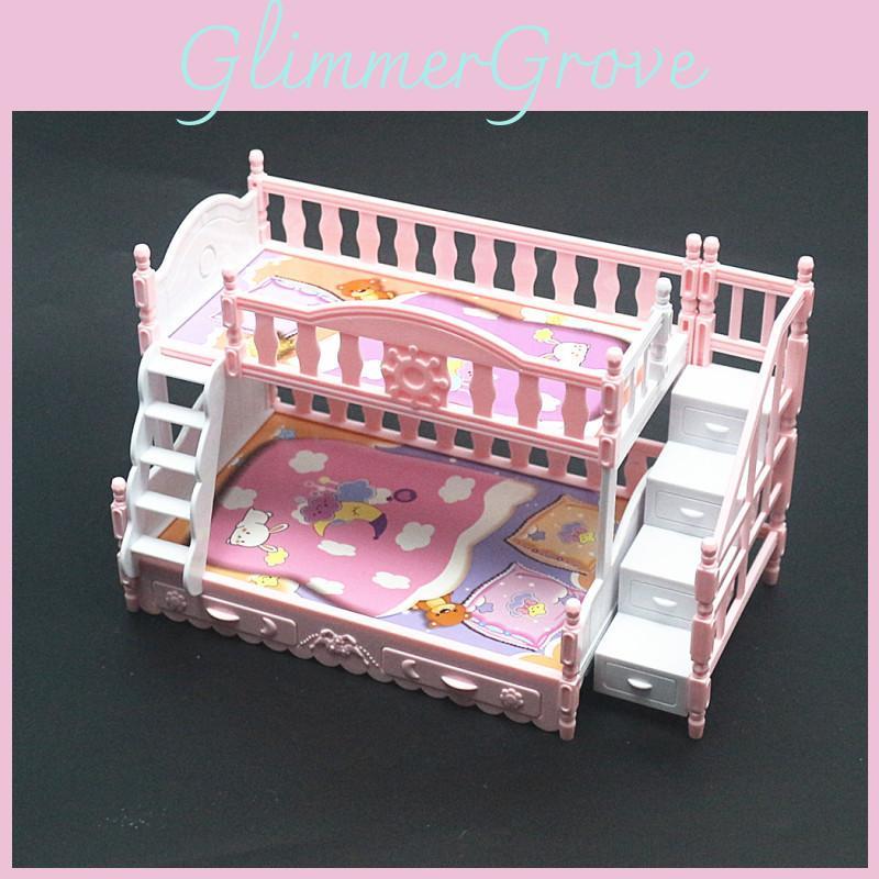 Mini Doll Bed Toy 17cm Elegant European Style Twin Bunk Princess Bed For Imaginative Play