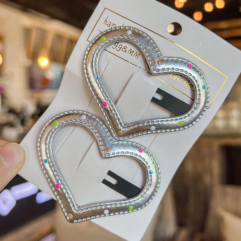 New Silver Polka Dot Cute Cartoon Duckbill Hair Clip for Messy Hair - Heart-shaped Children's Side Clip for Bangs - BB Hair Accessory