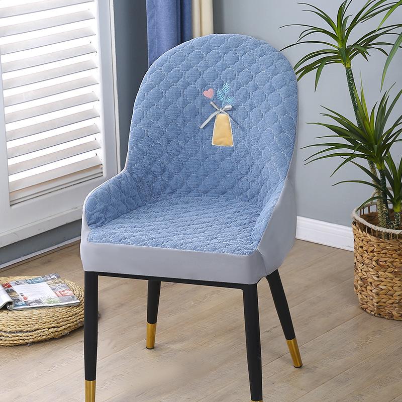 Nordic One-piece Dining Chair Cover Household Elastic Chair Set Dining Table Fabric Stool Set Simple Modern Large Curved Chair Cover