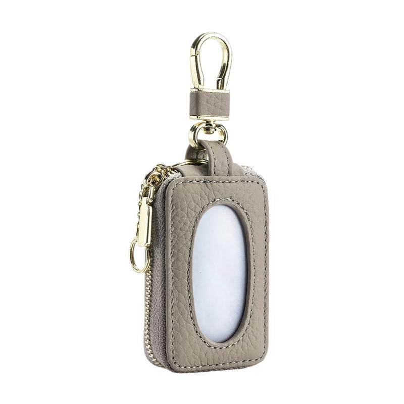 Leather Car Key Case with Clip Carry for Car Owners, Fob Cover and Card Slot for Bag or Pocket Use with Full Closure