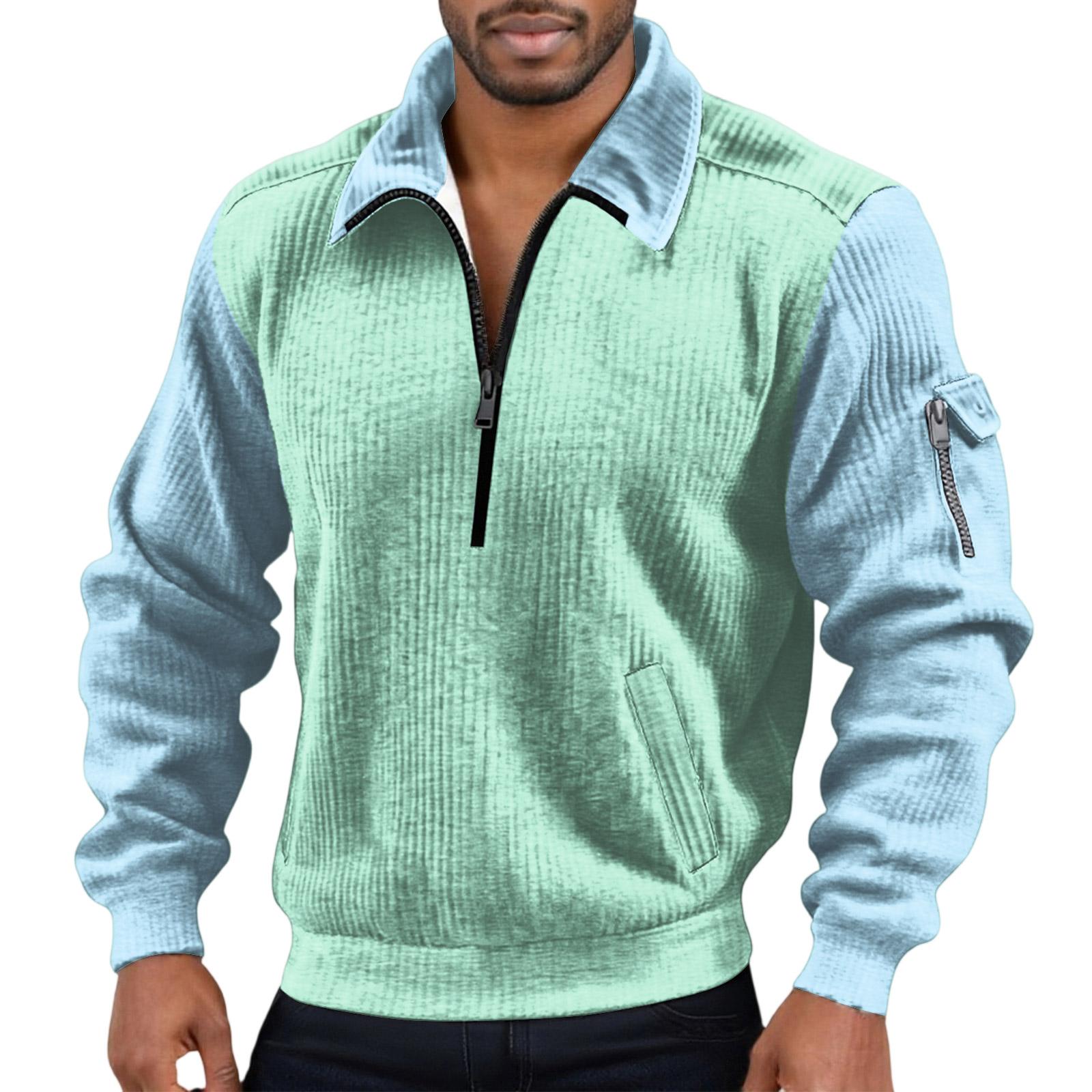 

Men s Flip Collar Long Sleeves Half Zipper Hoodie M