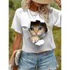 Summer Cute Kitten T-Shirts Kawaii Cat 3D Print Women's Round-Neck Short Sleeve T Shirt Harajuku Tees Y2k Tops Female Clothing