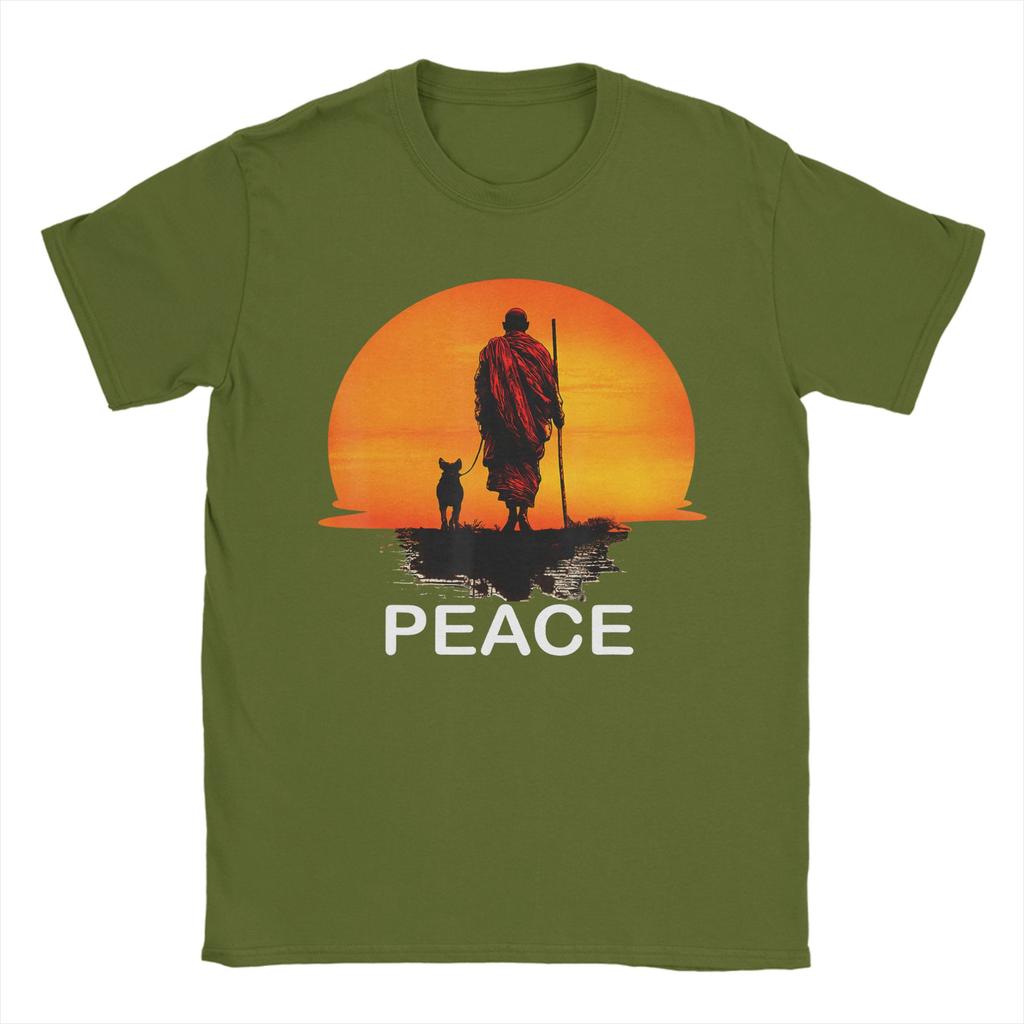 Unisexs TShirt Walk for Peace Monks with Aloka Dog Novelty Cotton Tees Minimalist Zen T Shirts Round Neck merchandise Plus Size