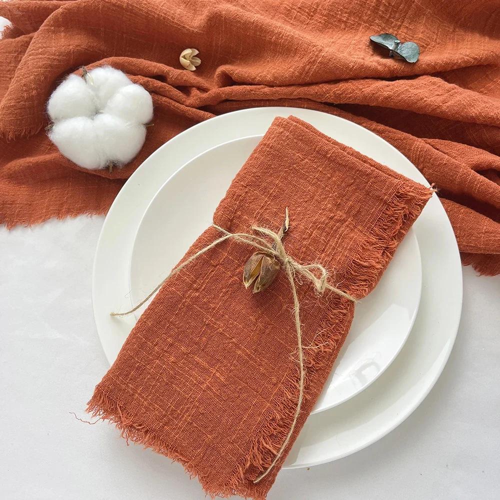 10Pcs 32x32cm Handmade Cloth Napkins with Fringe, Delicate Rustic Decorative Table Napkins for Wedding/Dinner/Party