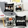 New Halloween Pillow Cover with Cute Pumpkin Ghost Element Letters Digital Print Decorative Pillow Cover