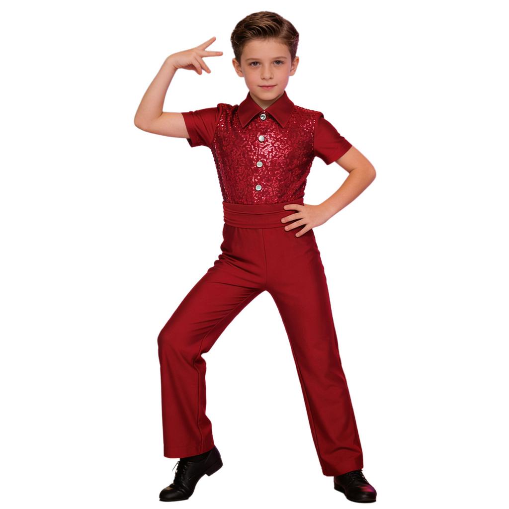 Trajes de patinaje artístico para niños Camisa de baile latino moderno para niños Body Leotardo Niños Salsa Tango Salón Solapa Mono Tops