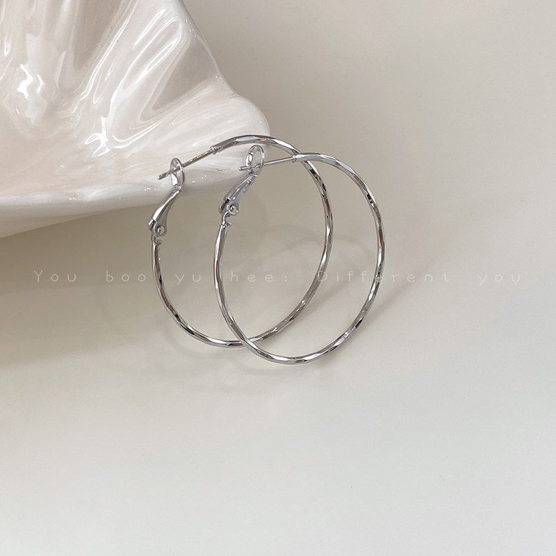 Cool Style Large Women s round Face Showing LEP Ring Earrings 40mm Silver Sparkling Earrings-Silver Needle