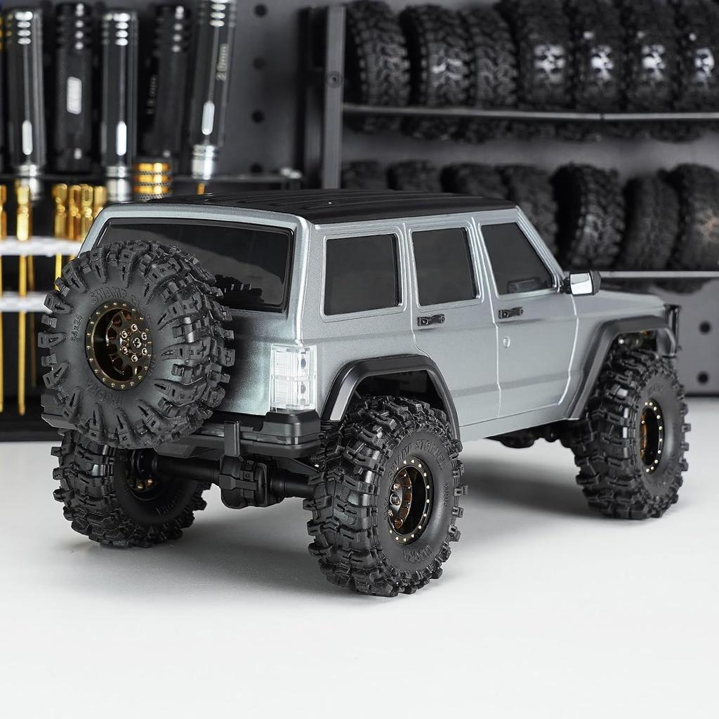 INJORA 6.10in 133g Wheelbase ABS Hardtop Cherokee Body for TRX4M Bronco Defender Chassis 1/18 RC Crawler Upgrade(Silver Grey)