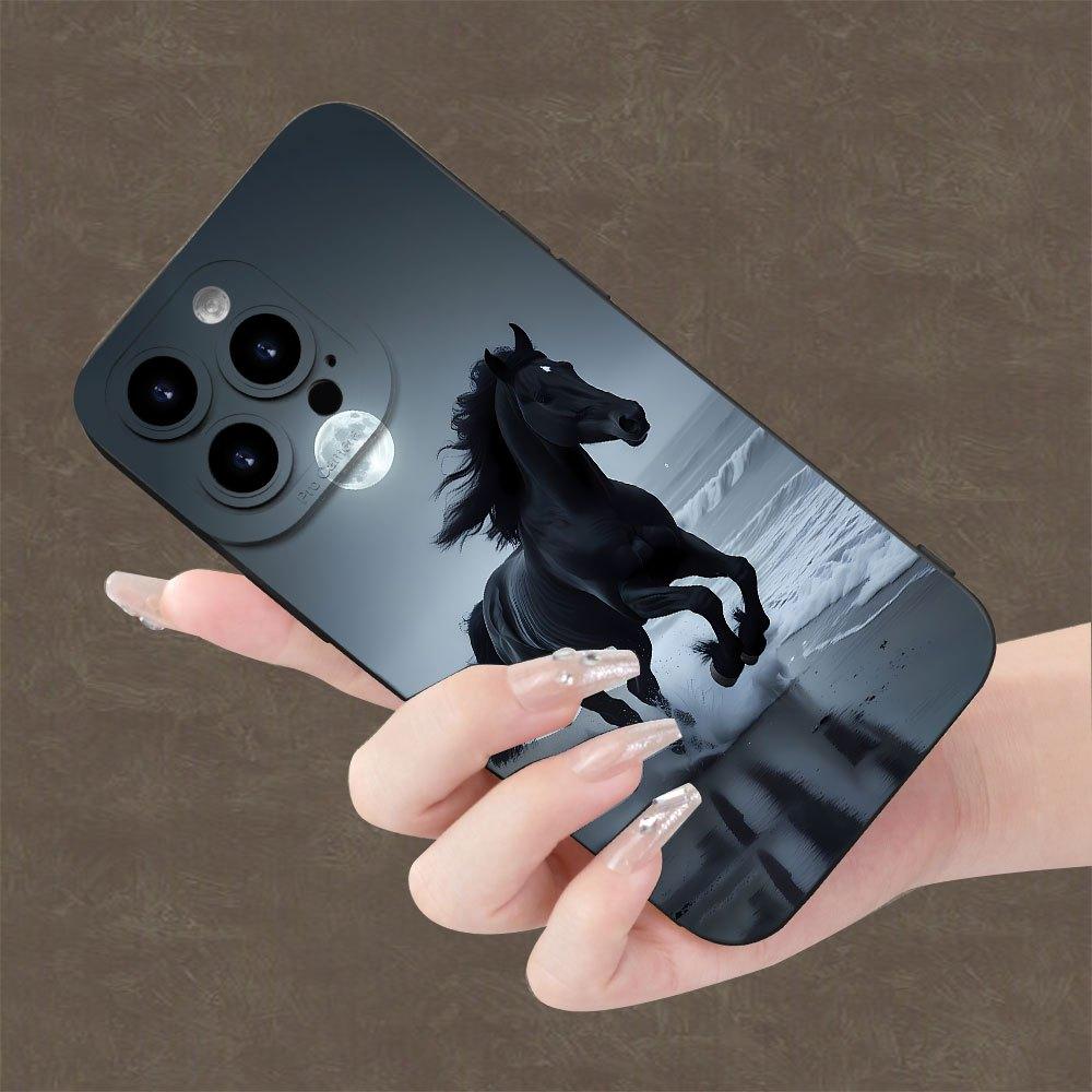 Moonlight Beach Running Horse Pattern Phone Case Suitable for iPhone 17 16 15 14 13 12 11 Pro/Max/Plus Anti Drop and Anti Shock