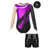 Gymnastics Leotard for Girls Long Sleeve Dance Unitards with Shorts Hair Band Biketards Activewear