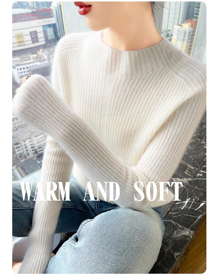 Women's Autumn-Winter Slim Fit 100% Wool Half-High Neck Pullover Sweater