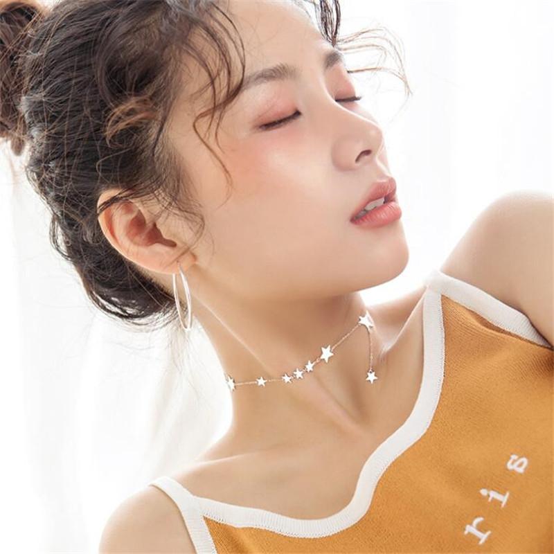 New Creative Beautiful Women Short Stars 925 Sterling Silver Jewelry Temperament Clavicle Chain Exquisite Necklaces XL125