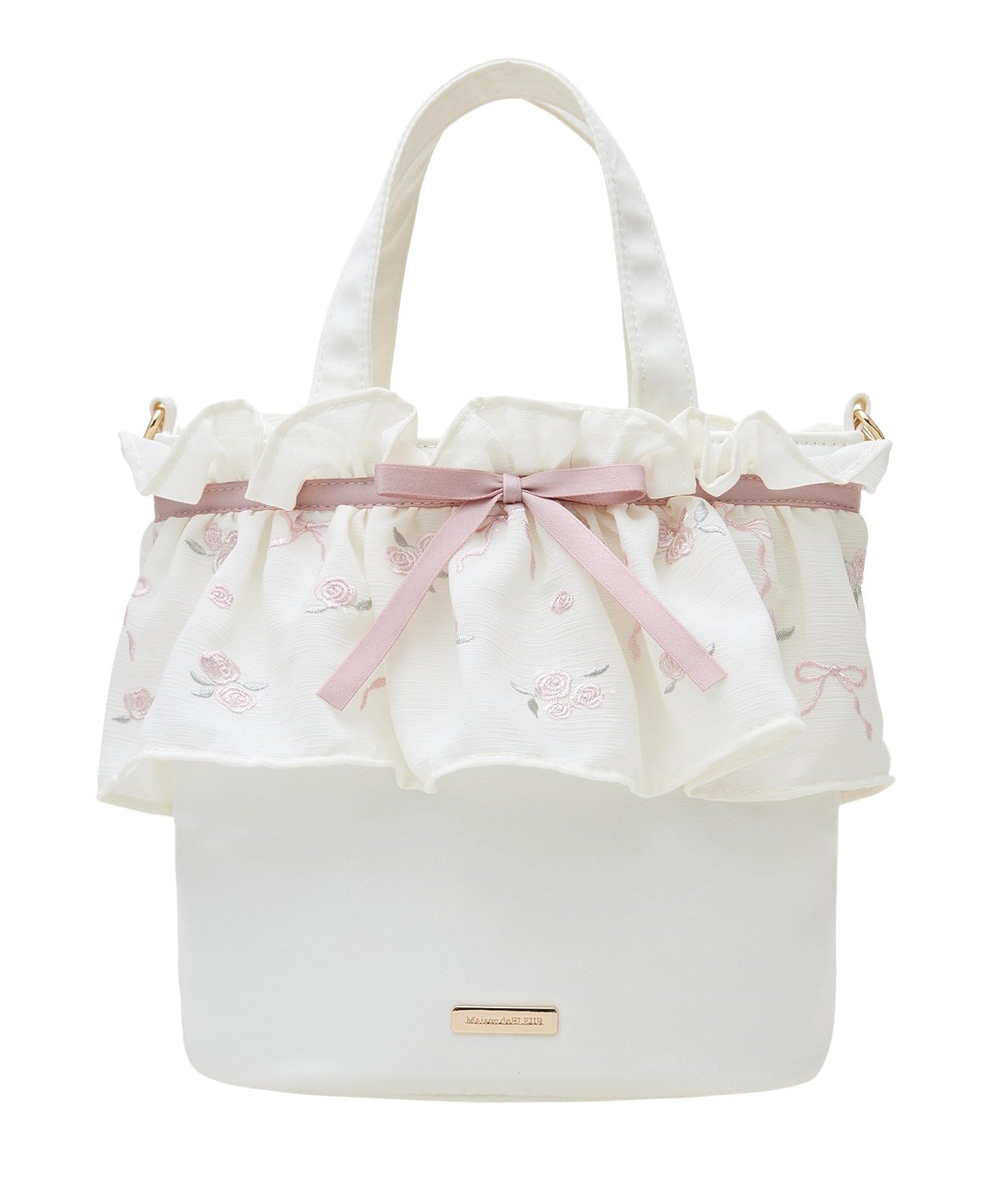 

de Apparel Rose Ribbon Embroidered Tote Bag for Ivory [Maison Fleur] 2-Way Women, слонова кістка